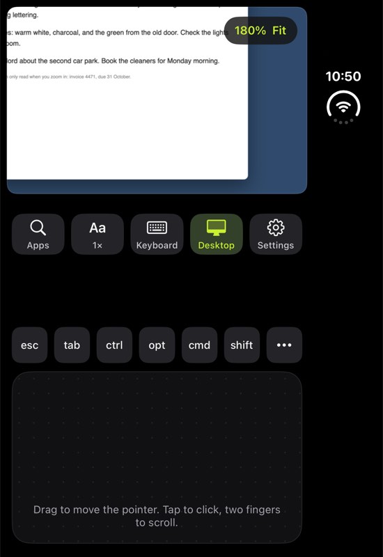 MiniMac on the Duo cover, picture zoomed to 180 percent with a Fit button