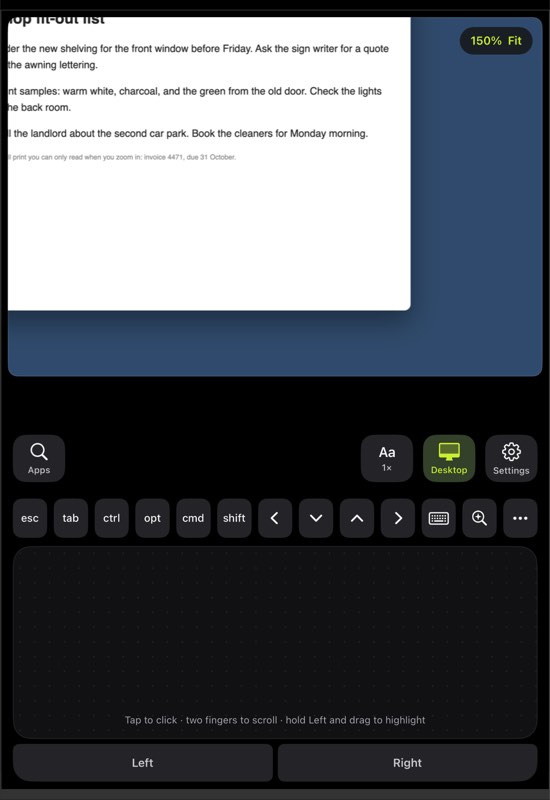 MiniMac on the Duo half open: zoomed picture on top, keys and trackpad below